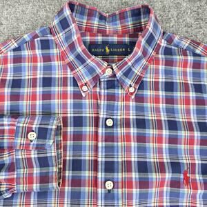 Ralph Lauren Shirt Mens Large Red Blue Plaid Long Sleeve Cotton Button Down